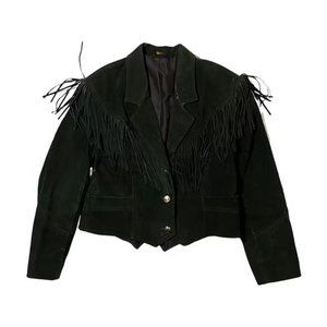 Made in USA Genuine Leather Tassel Cowboy Jacket Forest Green Men's Small